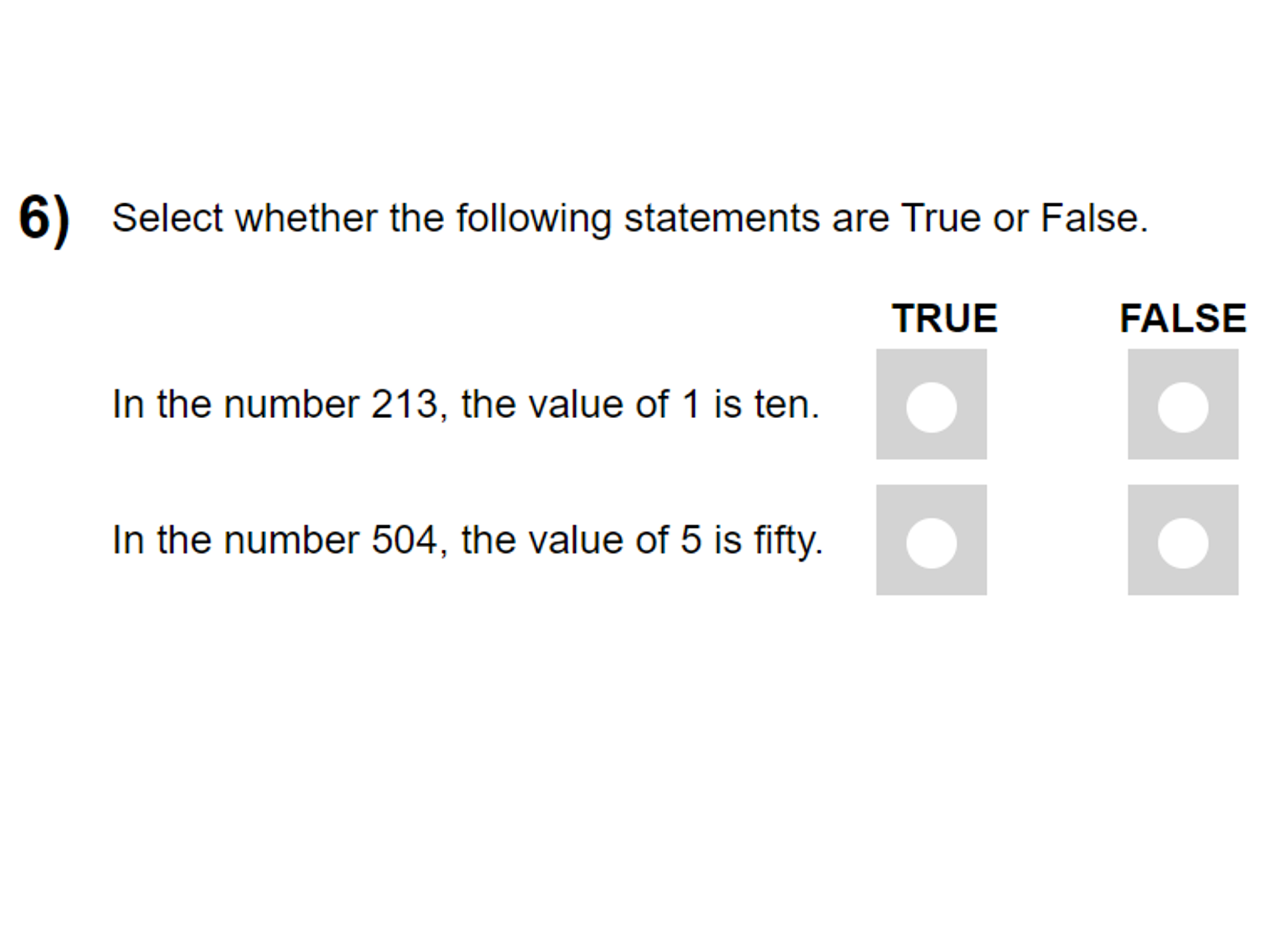 An example of an e-asTTle true or false question.