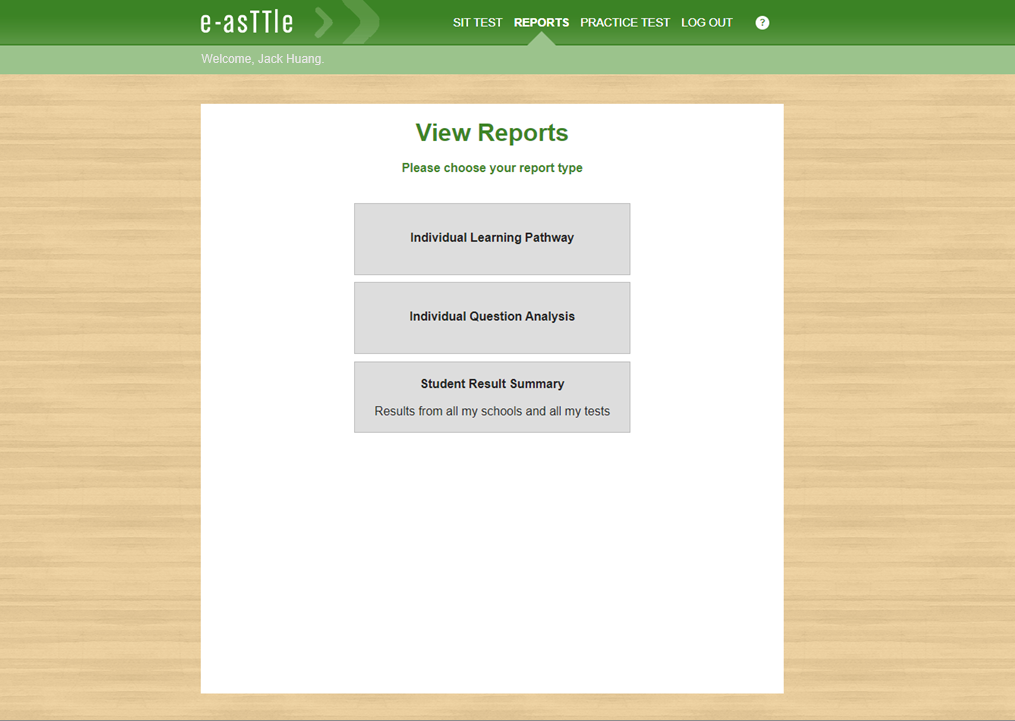 A screenshot of 'View Reports’ page on the e-asTTle Student Portal.