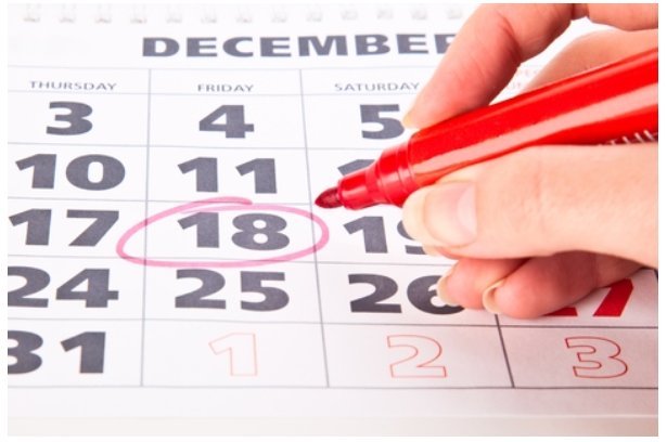 A calendar showing the month of December.