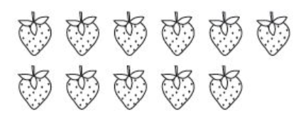 11 strawberries in two rows, six in the first row and five in the second.