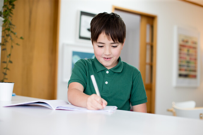 Child writing in a book