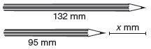 Two pencils measuring 132 mm and 95 mm asking what the difference is between them.
