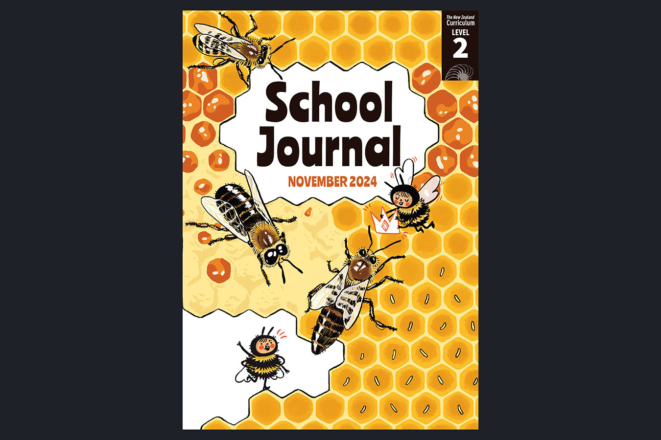 Book cover for School Journal Level 2 November 2024 showing a honeycomb on the front.