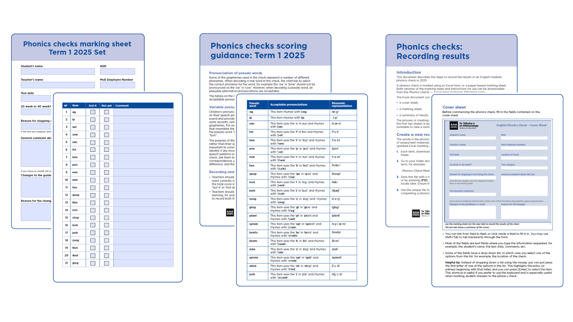 A preview of the marking sheet, scoring guidance and instructions for recording results.