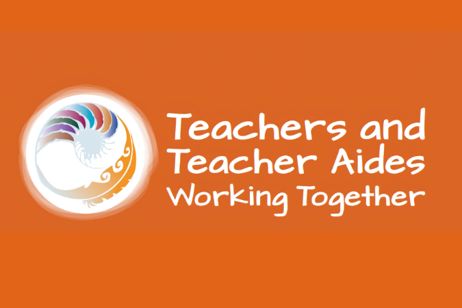 Text: "Teachers and teacher aides working together" with NZ Curriculum nautilus.