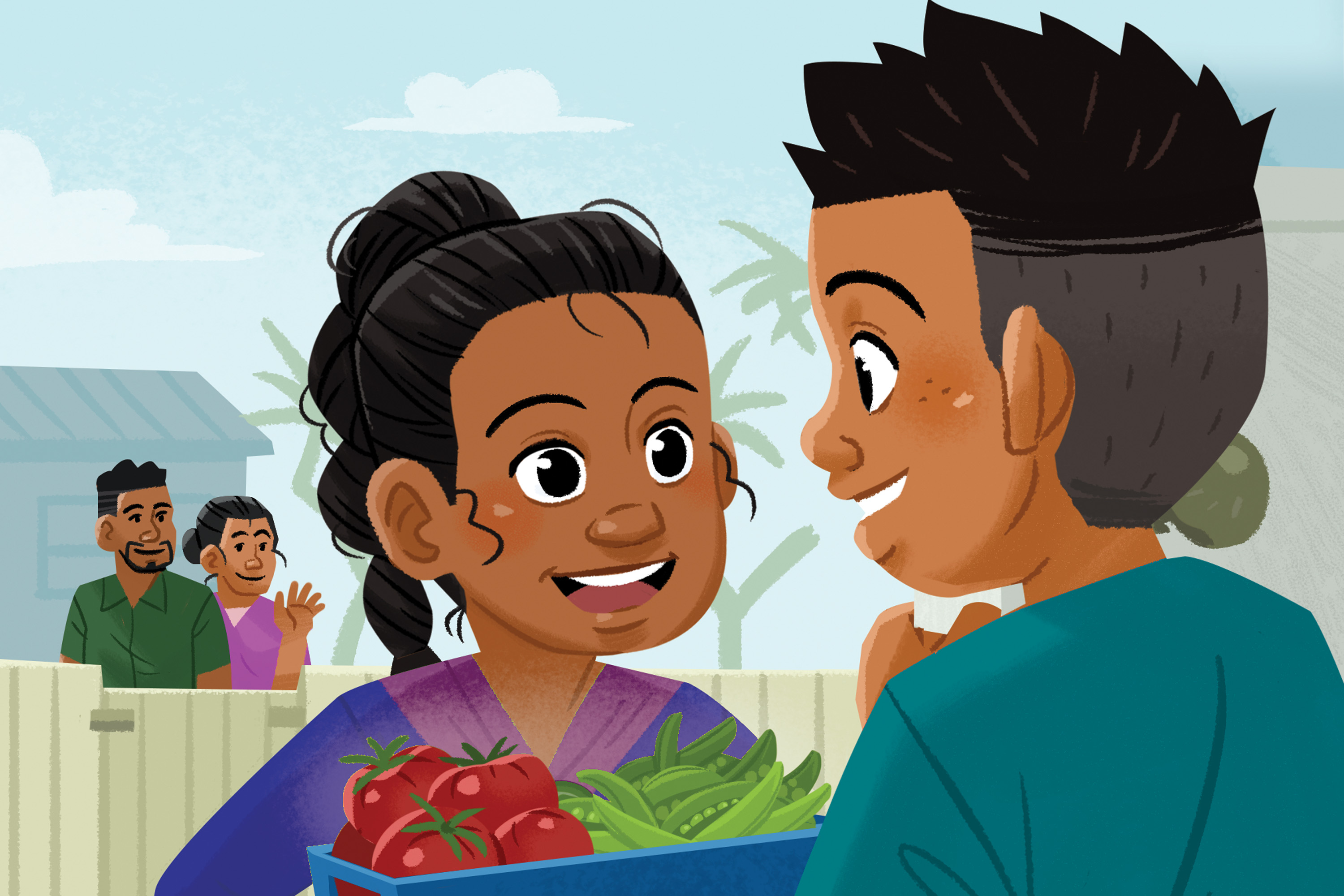 A whānau greets a visitor
