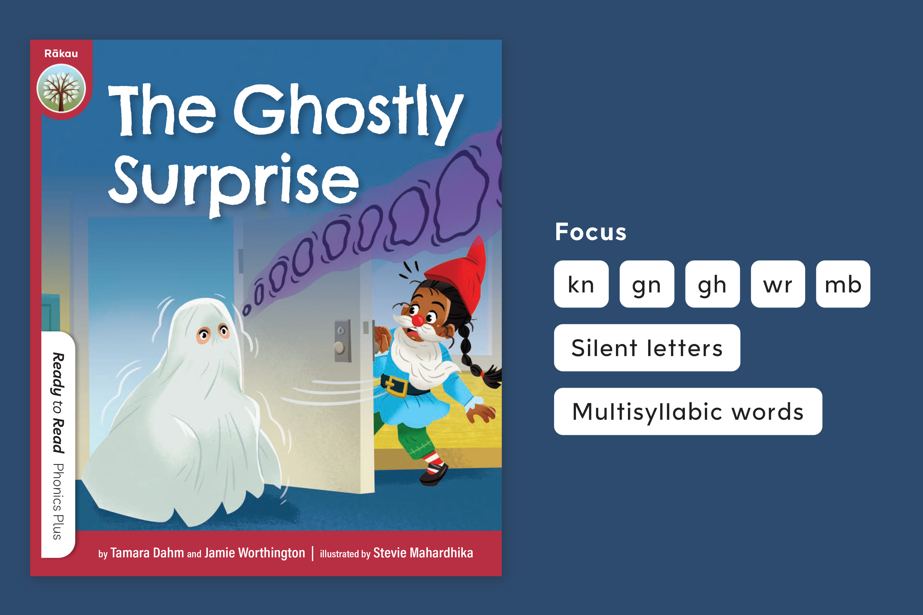The Ghostly Surprise. Illustration, ghost coming through a door a gnome is opening. 